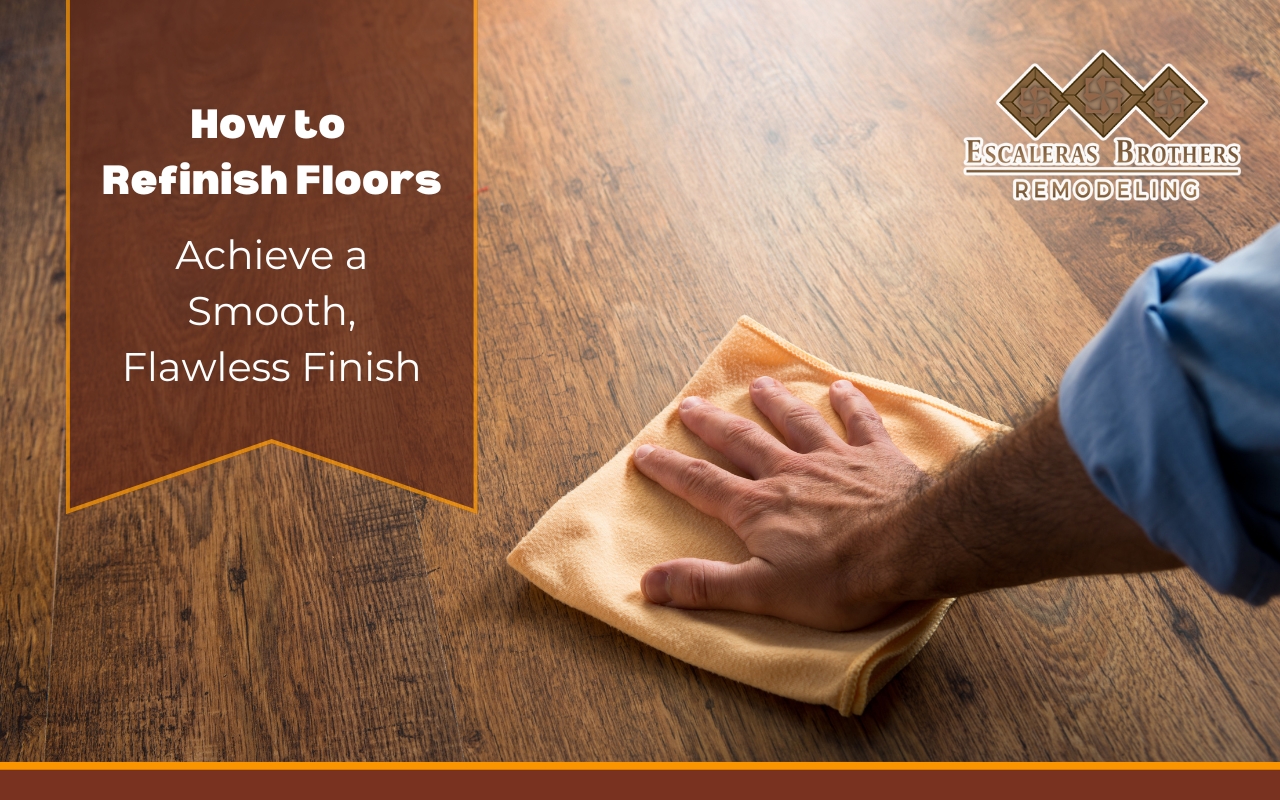 Preparing to refinish floors by cleaning and inspecting the hardwood surface.